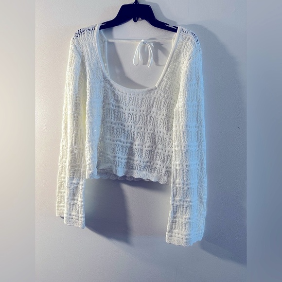 Long-Sleeve Square-Neck Crochet-Style Sweater - Picture 2 of 8